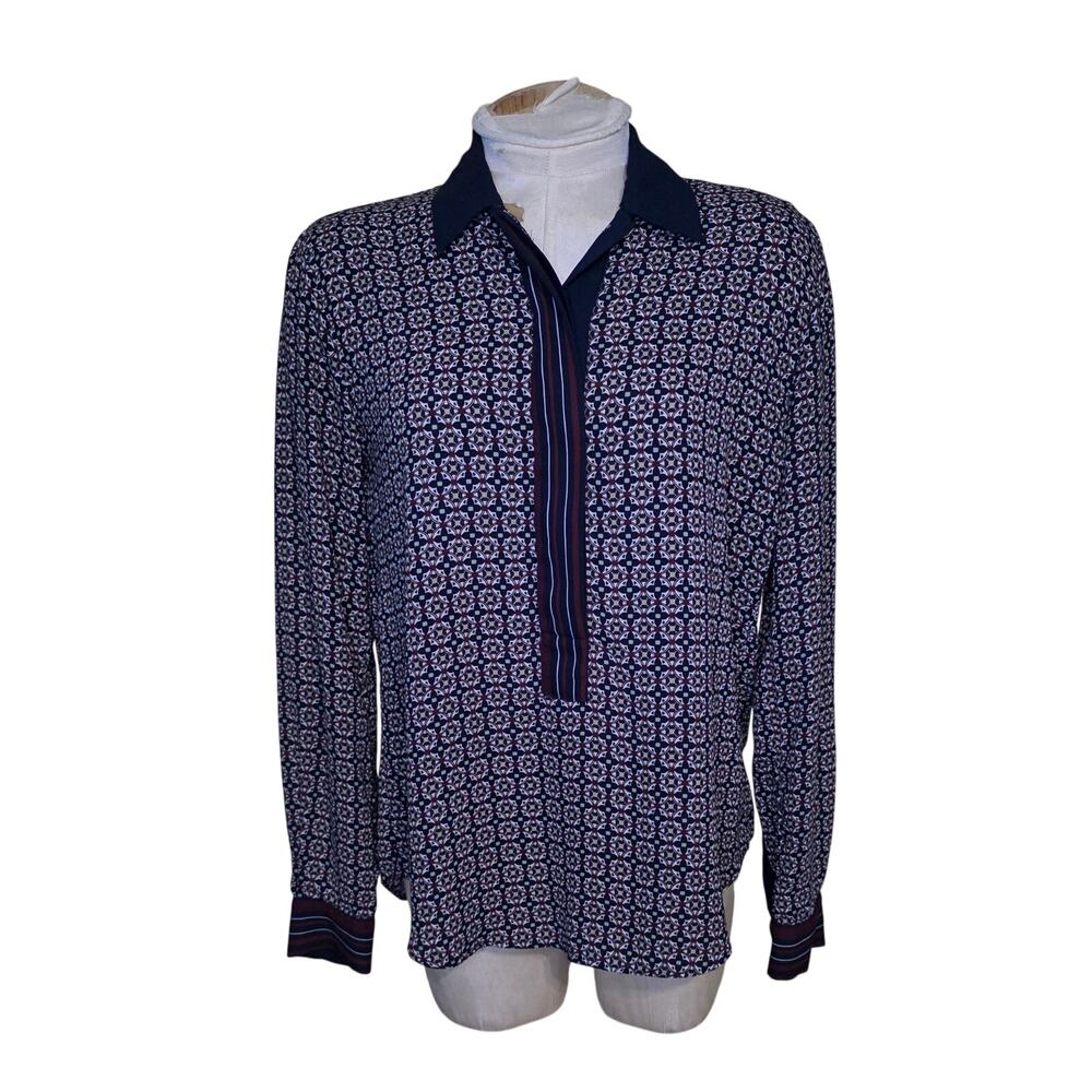 LOFT Women's Long Sleeve Printed Collared Shirt Top Size S